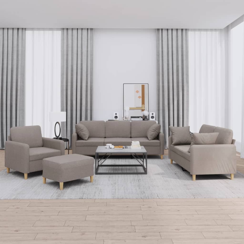 vidaXL 4-tlg. Sofagarnitur mit Kissen Taupe Stoff