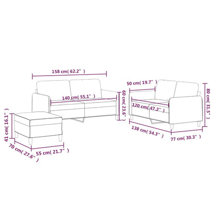 vidaXL 3-tlg. Sofagarnitur mit Kissen Creme Stoff