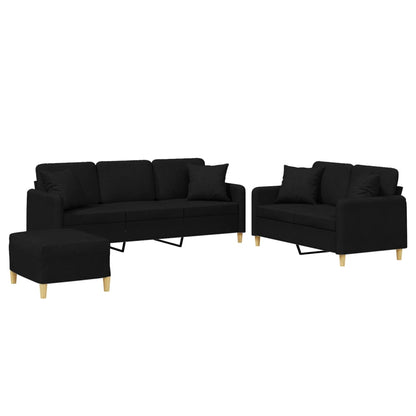 vidaXL 3-tlg. Sofagarnitur mit Kissen Schwarz Stoff