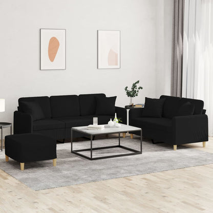 vidaXL 3-tlg. Sofagarnitur mit Kissen Schwarz Stoff