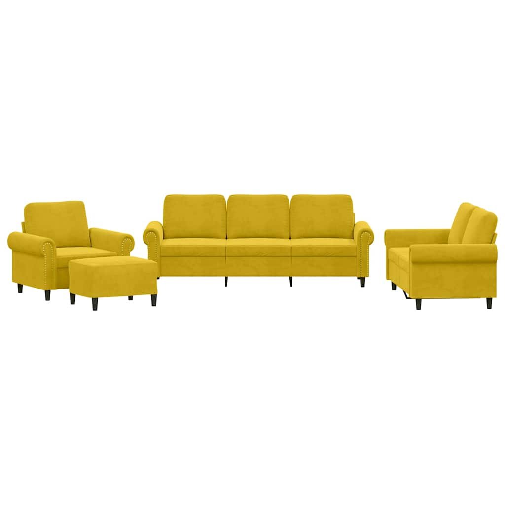 vidaXL 4-tlg. Sofagarnitur mit Kissen Gelb Samt