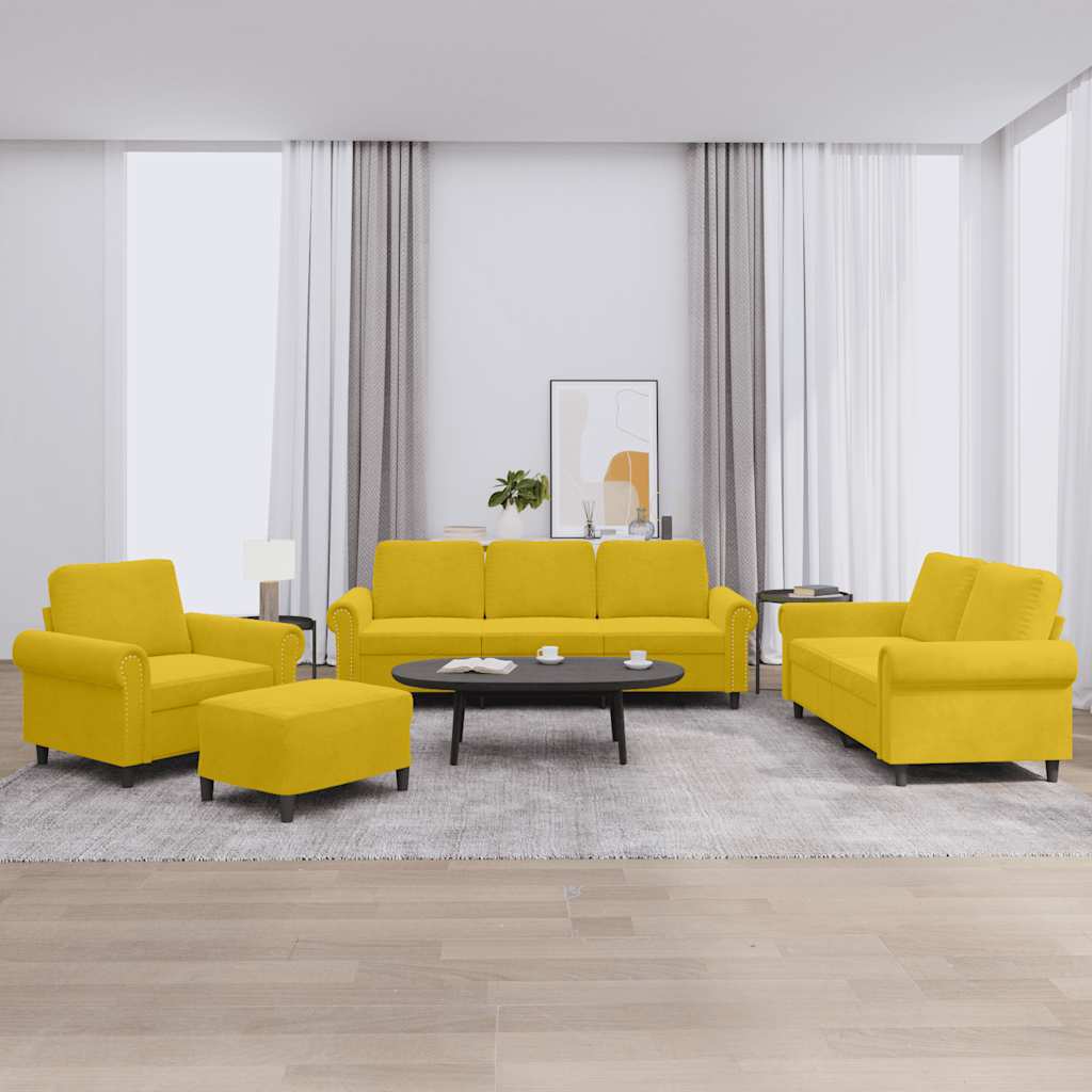 vidaXL 4-tlg. Sofagarnitur mit Kissen Gelb Samt