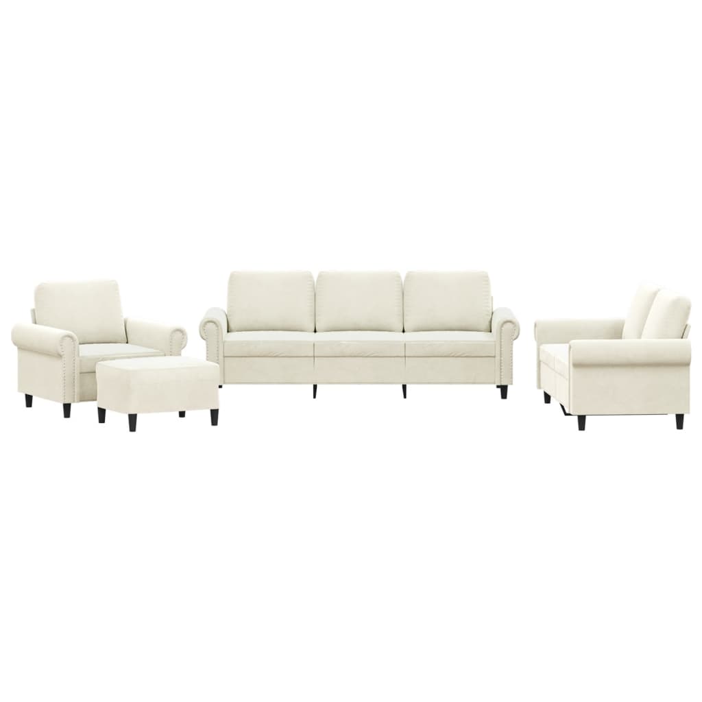 vidaXL 4-tlg. Sofagarnitur mit Kissen Creme Samt