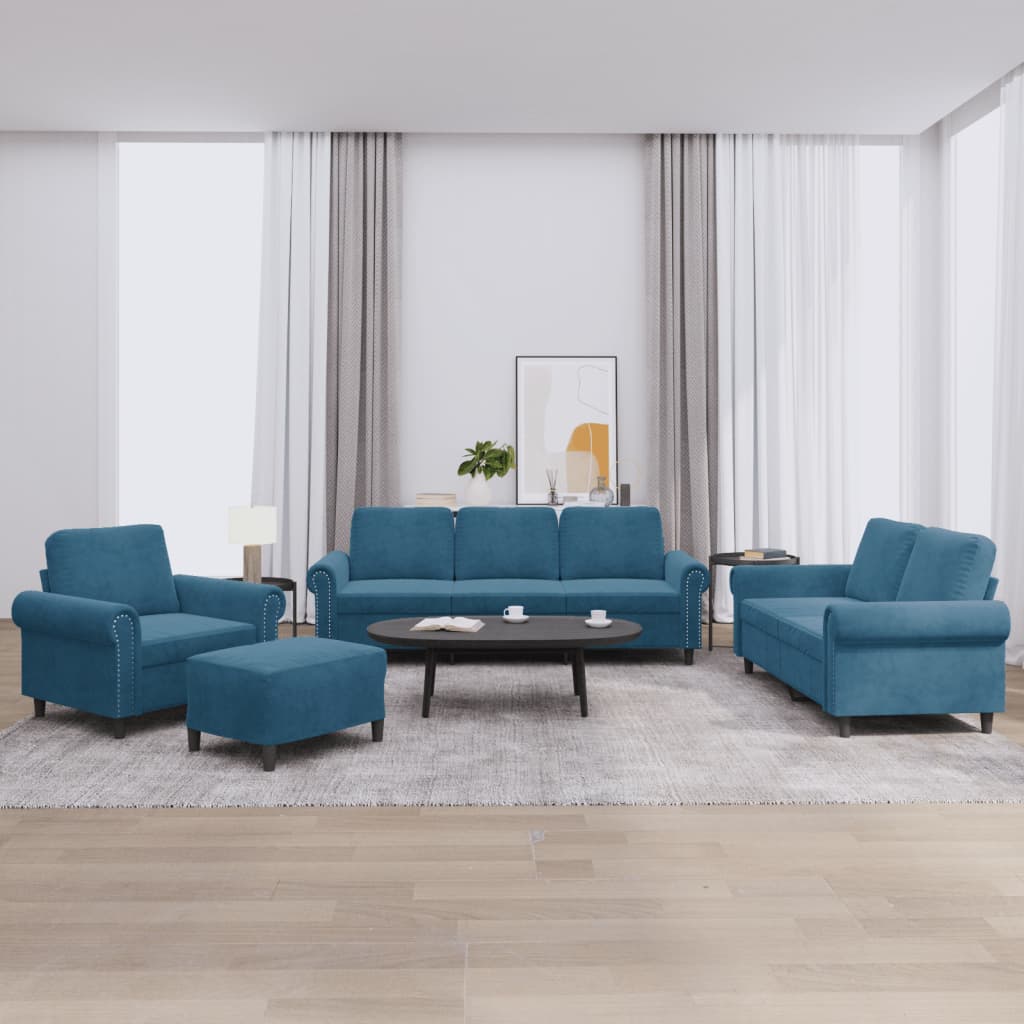 vidaXL 4-tlg. Sofagarnitur mit Kissen Blau Samt