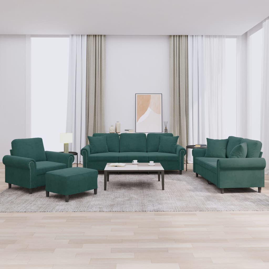 vidaXL 4-tlg. Sofagarnitur mit Kissen Dunkelgrün Samt