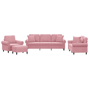 vidaXL 4-tlg. Sofagarnitur mit Kissen Rosa Samt