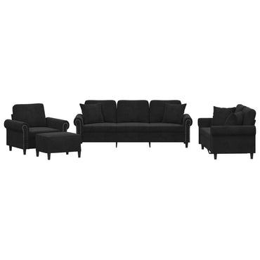 vidaXL 4-tlg. Sofagarnitur mit Kissen Schwarz Samt
