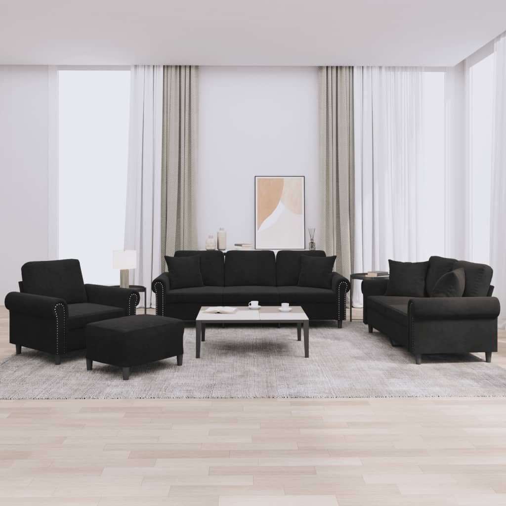 vidaXL 4-tlg. Sofagarnitur mit Kissen Schwarz Samt