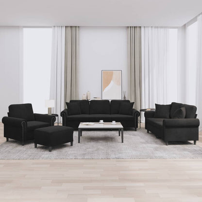 vidaXL 4-tlg. Sofagarnitur mit Kissen Schwarz Samt