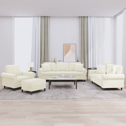 vidaXL 4-tlg. Sofagarnitur mit Kissen Creme Samt