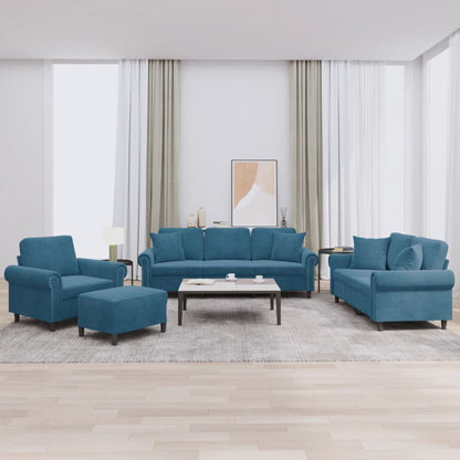 vidaXL 4-tlg. Sofagarnitur mit Kissen Blau Samt