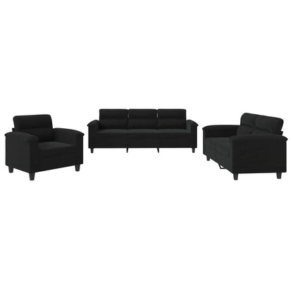 vidaXL 3-tlg. Sofagarnitur mit Kissen Schwarz Mikrofasergewebe