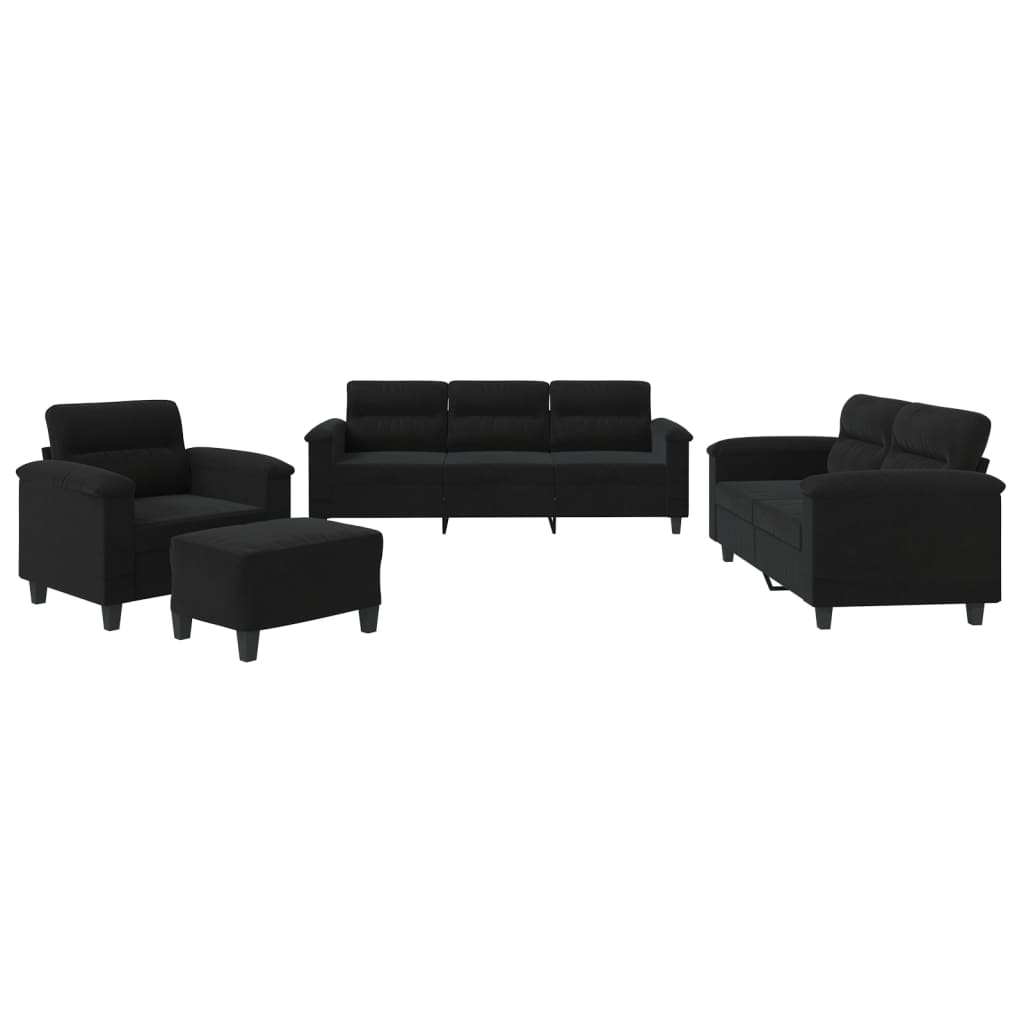 vidaXL 4-tlg. Sofagarnitur mit Kissen Schwarz Mikrofasergewebe