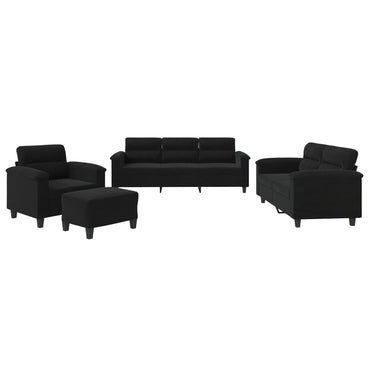 vidaXL 4-tlg. Sofagarnitur mit Kissen Schwarz Mikrofasergewebe