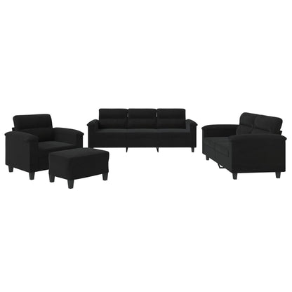 vidaXL 4-tlg. Sofagarnitur mit Kissen Schwarz Mikrofasergewebe