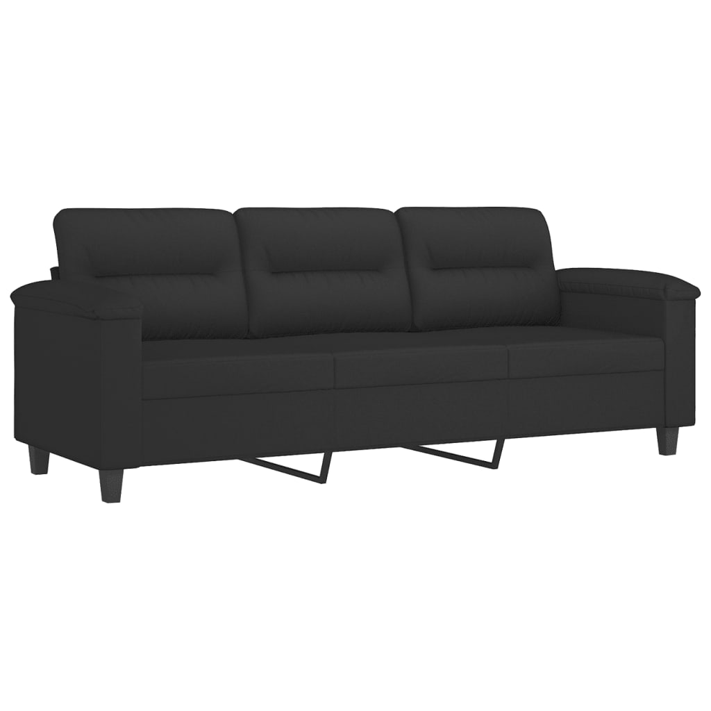 vidaXL 4-tlg. Sofagarnitur mit Kissen Schwarz Mikrofasergewebe