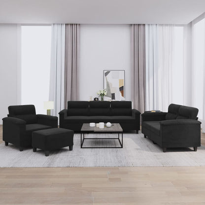 vidaXL 4-tlg. Sofagarnitur mit Kissen Schwarz Mikrofasergewebe