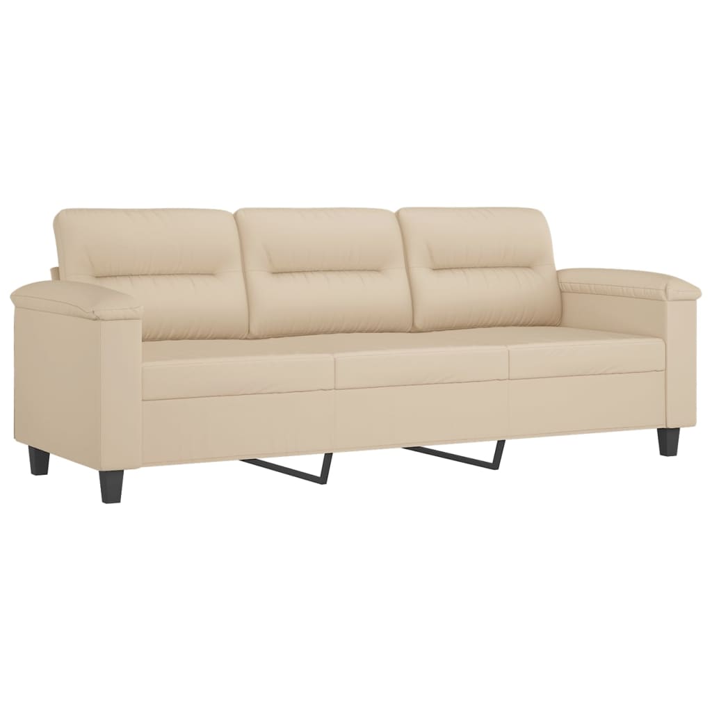 vidaXL 4-tlg. Sofagarnitur mit Kissen Creme Mikrofasergewebe