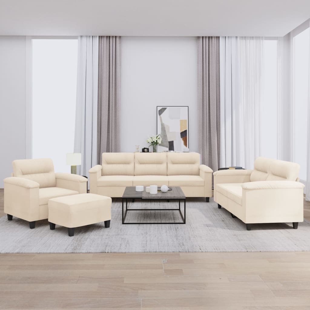 vidaXL Canapé d'angle avec coussins Tissu microfibre 4 pièces Beige