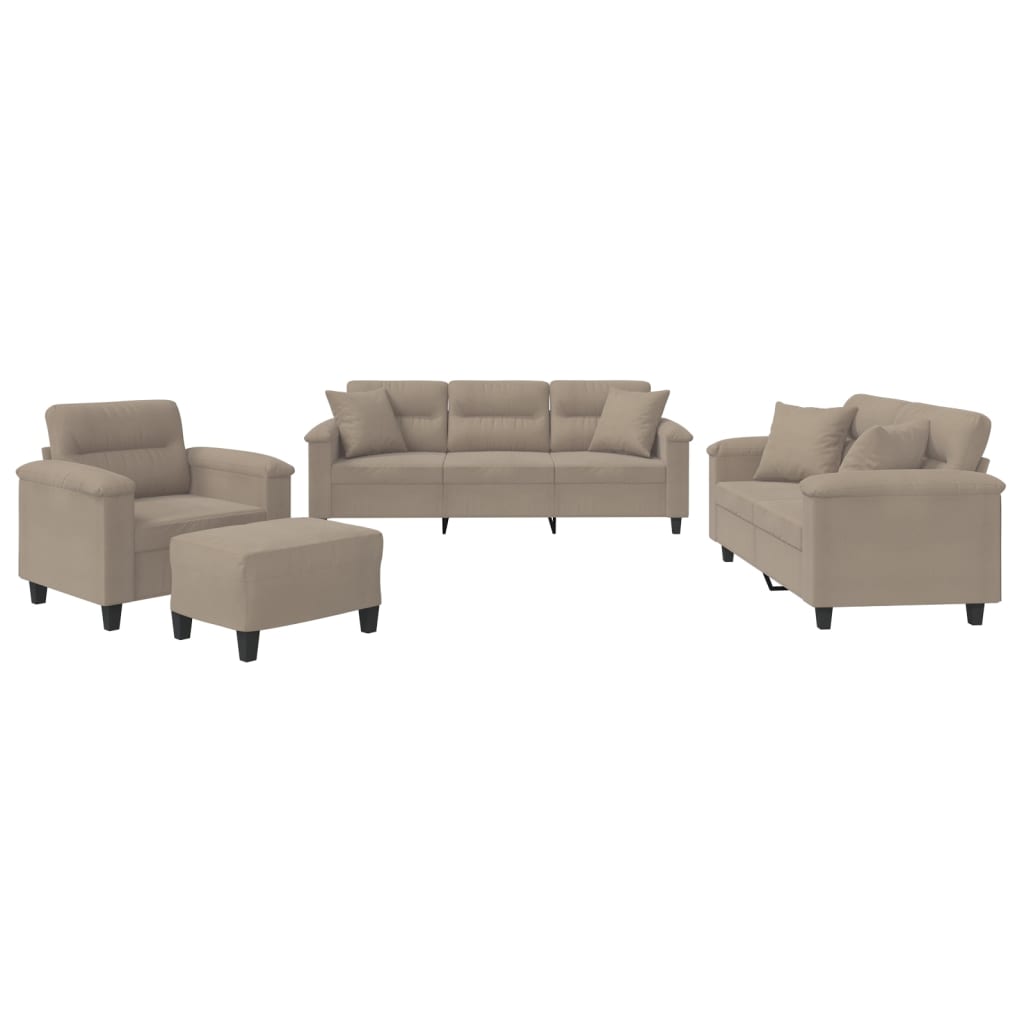 vidaXL 4-tlg. Sofagarnitur mit Kissen Taupe Mikrofasergewebe