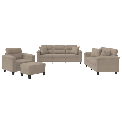 vidaXL 4-tlg. Sofagarnitur mit Kissen Taupe Mikrofasergewebe