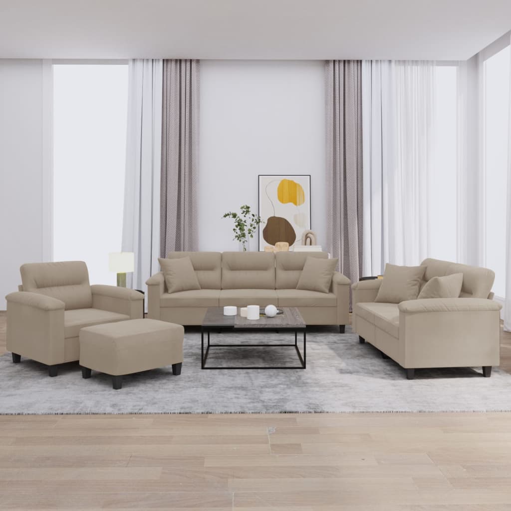 vidaXL 4-tlg. Sofagarnitur mit Kissen Taupe Mikrofasergewebe