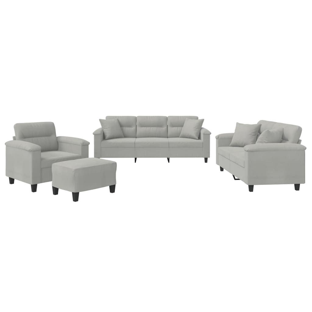 vidaXL Ensemble de canapés 4 places avec coussins Gris clair Tissu microfibre