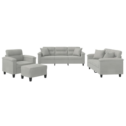 vidaXL Ensemble de canapés 4 places avec coussins Gris clair Tissu microfibre