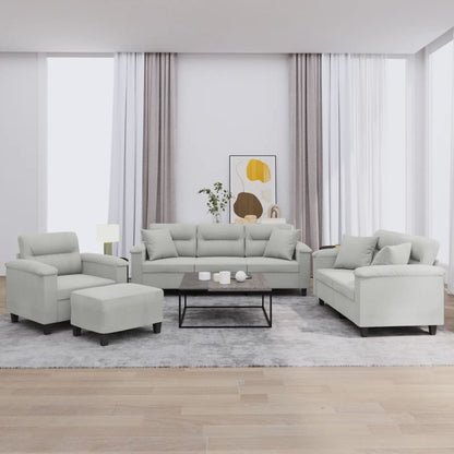 vidaXL Ensemble de canapés 4 places avec coussins Gris clair Tissu microfibre