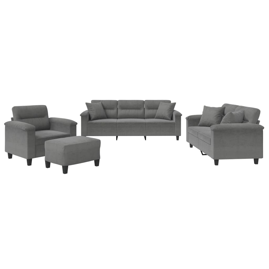 vidaXL 4-tlg. Sofagarnitur mit Kissen Dunkelgrau Mikrofasergewebe