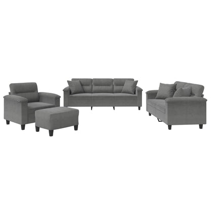 vidaXL 4-tlg. Sofagarnitur mit Kissen Dunkelgrau Mikrofasergewebe