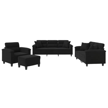 vidaXL 4-tlg. Sofagarnitur mit Kissen Schwarz Mikrofasergewebe