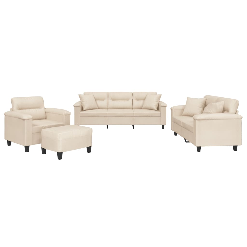 vidaXL 4-tlg. Sofagarnitur mit Kissen Beige Mikrofasergewebe