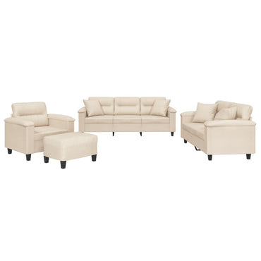 vidaXL 4-tlg. Sofagarnitur mit Kissen Beige Mikrofasergewebe