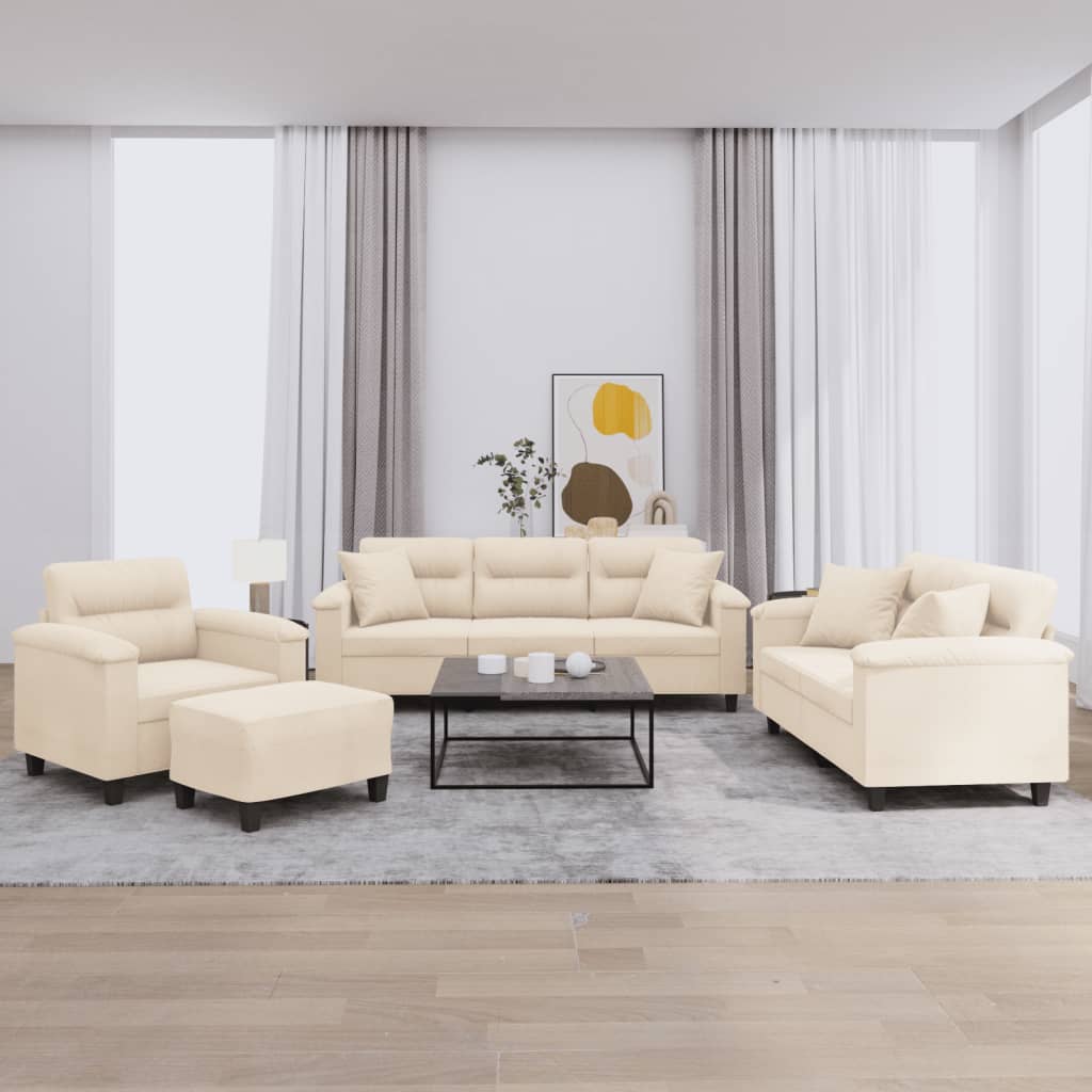 vidaXL 4-tlg. Sofagarnitur mit Kissen Beige Mikrofasergewebe