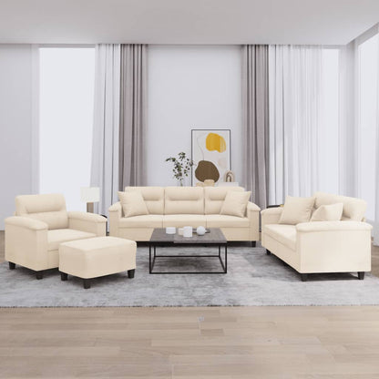 vidaXL 4-tlg. Sofagarnitur mit Kissen Beige Mikrofasergewebe