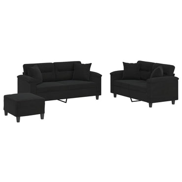 vidaXL 3-tlg. Sofagarnitur mit Kissen Schwarz Mikrofasergewebe