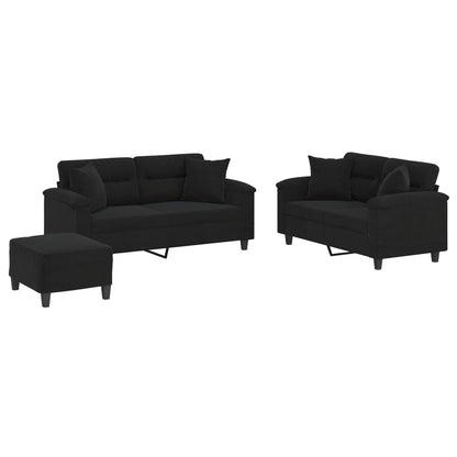 vidaXL 3-tlg. Sofagarnitur mit Kissen Schwarz Mikrofasergewebe