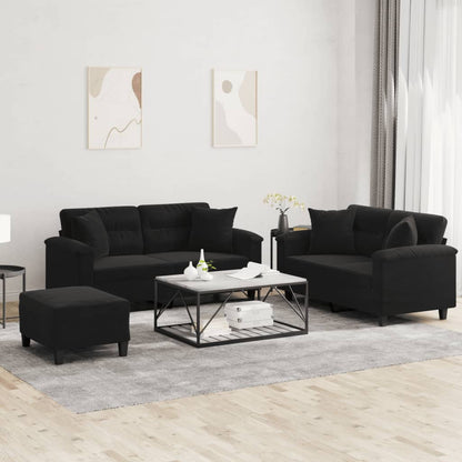 vidaXL 3-tlg. Sofagarnitur mit Kissen Schwarz Mikrofasergewebe