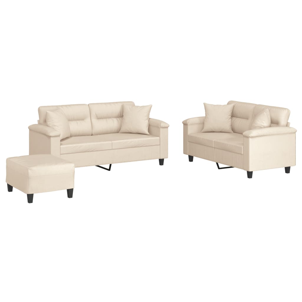 vidaXL 3-tlg. Sofagarnitur mit Kissen Beige Mikrofasergewebe