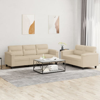 vidaXL 2-tlg. Sofagarnitur mit Kissen Creme Mikrofasergewebe