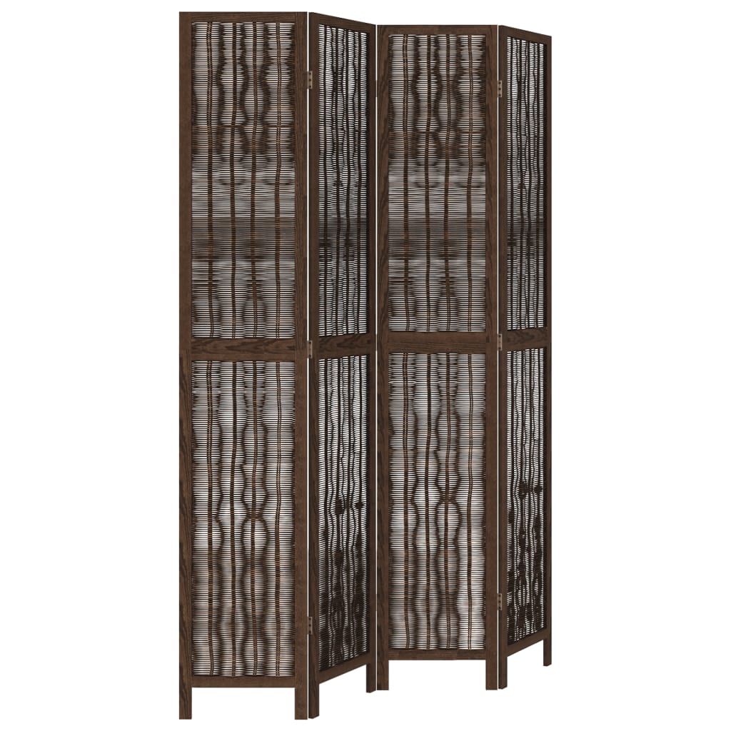 vidaXL Séparateur de pièce 4 panneaux Marron foncé Bois de paulownia massif