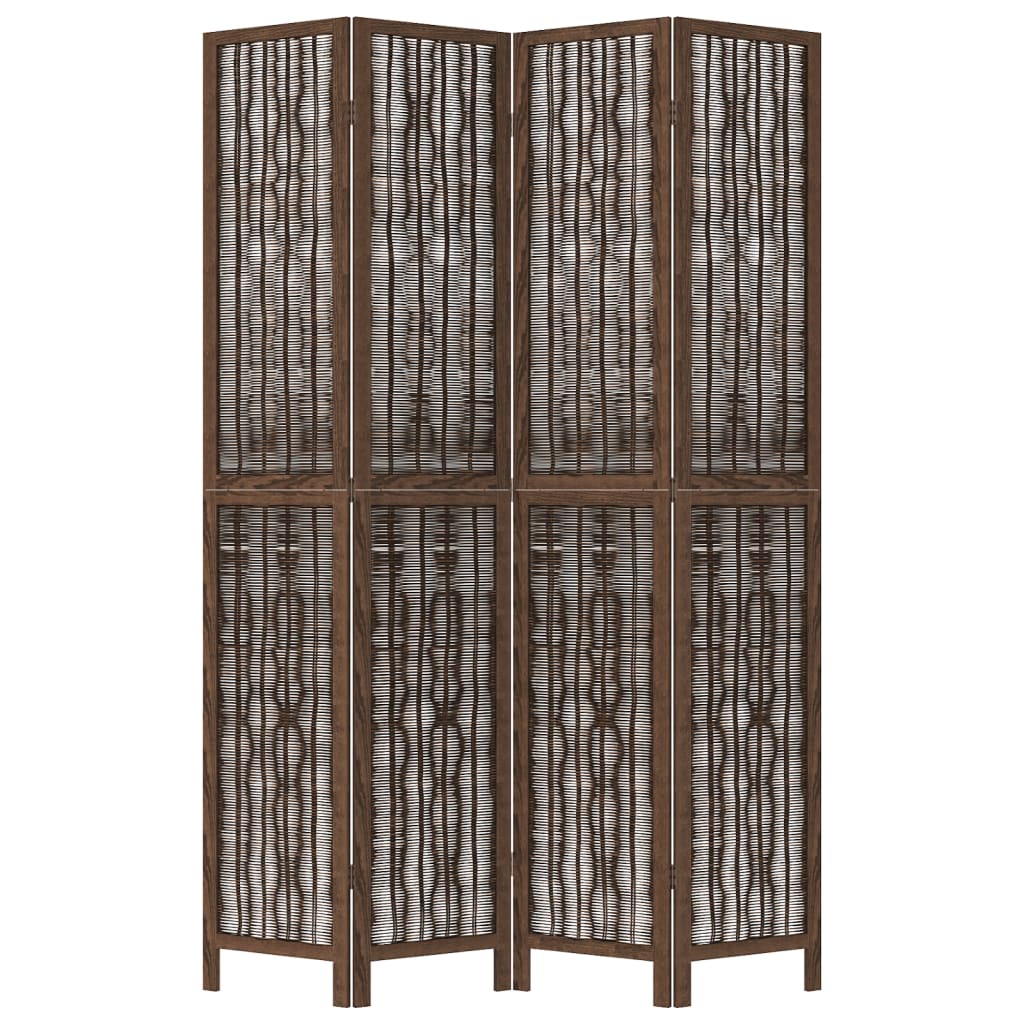 vidaXL Séparateur de pièce 4 panneaux Marron foncé Bois de paulownia massif