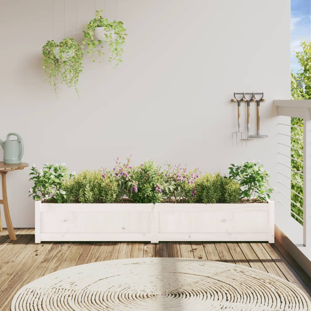 vidaXL Pflanzkübel Weiß 180x31x31 cm Massivholz Kiefer