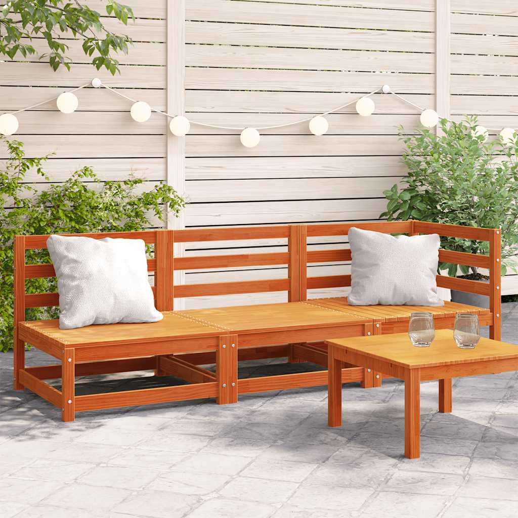 vidaXL Canapé de jardin 3 places bois de pin massif marron ciré