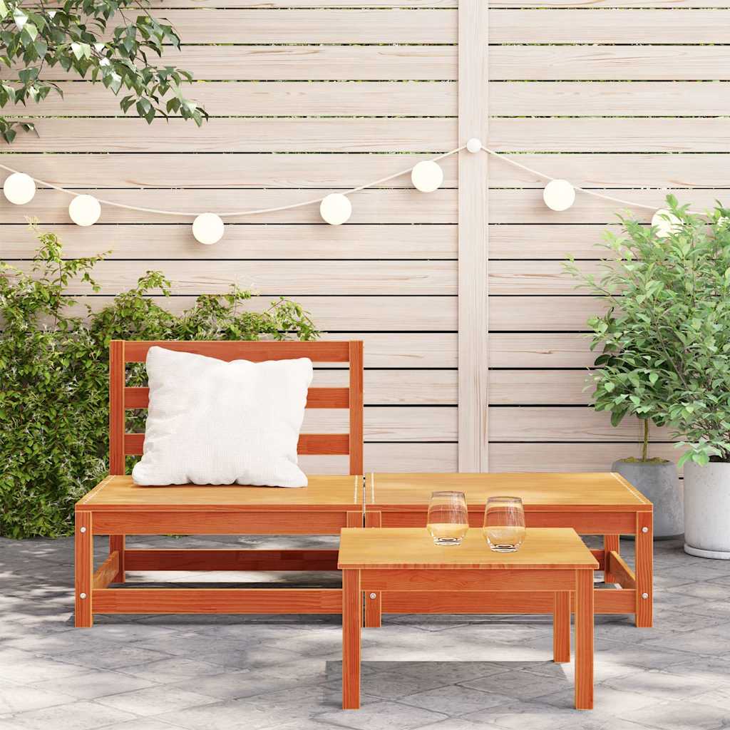 vidaXL Canapé de jardin sans accoudoirs avec pouf marron ciré Bois de pin
