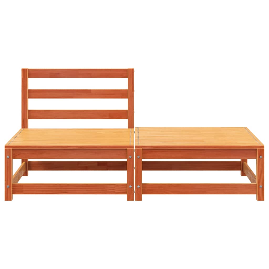 vidaXL Canapé de jardin sans accoudoirs avec pouf marron ciré Bois de pin