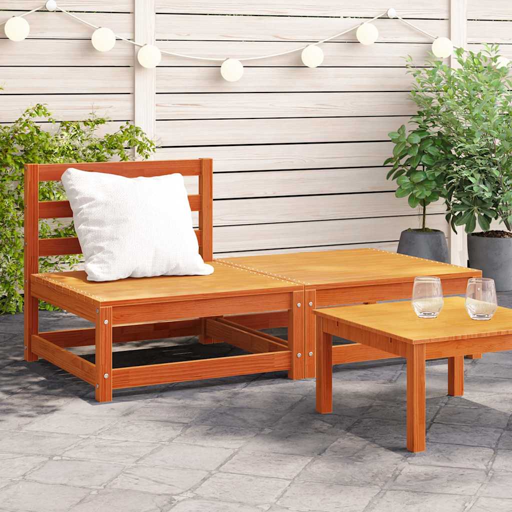 vidaXL Canapé de jardin sans accoudoirs avec pouf marron ciré Bois de pin