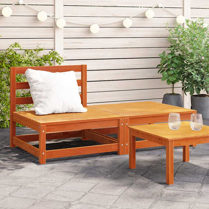 vidaXL Canapé de jardin sans accoudoirs avec pouf marron ciré Bois de pin