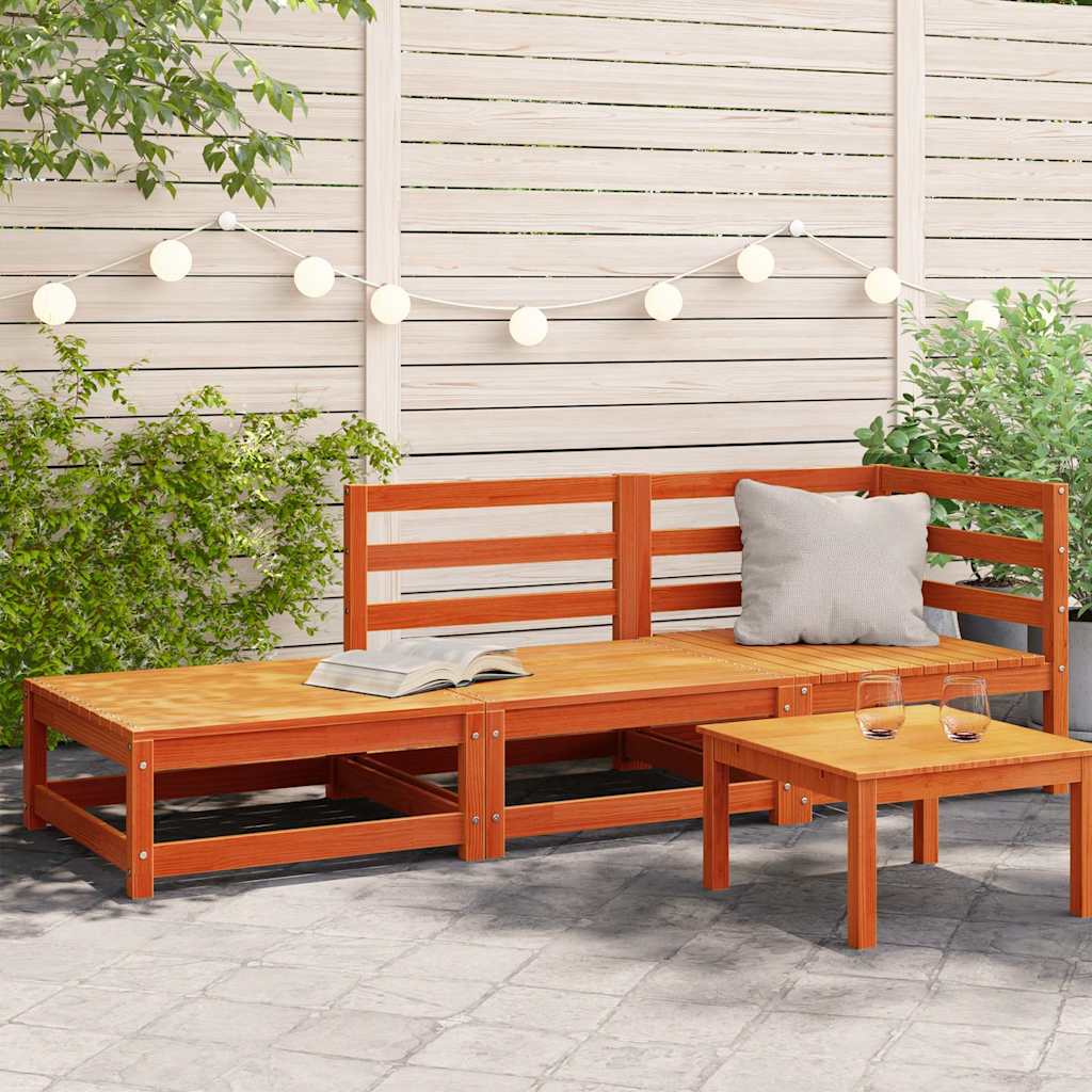 vidaXL Canapé de jardin 2 places avec repose-pieds bois de pin massif marron ciré